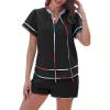 image:imageECOWISH Womens 2 Piece Outfits Casual Summer V Neck Tops Shorts Set Color Block Lounge Sets for Beach VacationDeep Blackv