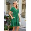 image:imageECOWISH Summer Dresses for Women 2026 Lace Hollow Out V Neck Short Sleeve Ruffle Casual Beach Vacation ALine Mini DressGreen
