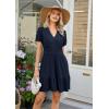 image:imageECOWISH Summer Dresses for Women 2026 Lace Hollow Out V Neck Short Sleeve Ruffle Casual Beach Vacation ALine Mini DressNavy Blue