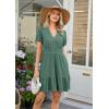 image:imageECOWISH Summer Dresses for Women 2026 Lace Hollow Out V Neck Short Sleeve Ruffle Casual Beach Vacation ALine Mini DressSage Green