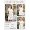 image:imageECOWISH Summer Dresses for Women 2026 Lace Hollow Out V Neck Short Sleeve Ruffle Casual Beach Vacation ALine Mini DressWhite