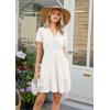 image:imageECOWISH Summer Dresses for Women 2026 Lace Hollow Out V Neck Short Sleeve Ruffle Casual Beach Vacation ALine Mini DressWhite