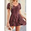image:imageECOWISH Womens Summer Short Rompers Tie Front V Neck Short Sleeve Ruffle Hem Beach Romper Dress with Pockets 2026Bean Paste