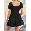 image:imageECOWISH Womens Summer Short Rompers Tie Front V Neck Short Sleeve Ruffle Hem Beach Romper Dress with Pockets 2026Black