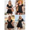 image:imageECOWISH Womens Summer Short Rompers Tie Front V Neck Short Sleeve Ruffle Hem Beach Romper Dress with Pockets 2026Grey Purple