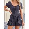 image:imageECOWISH Womens Summer Short Rompers Tie Front V Neck Short Sleeve Ruffle Hem Beach Romper Dress with Pockets 2026Grey Purple