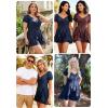 image:imageECOWISH Womens Summer Short Rompers Tie Front V Neck Short Sleeve Ruffle Hem Beach Romper Dress with Pockets 2026Navy Blue