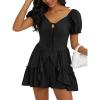 image:imageECOWISH Womens Summer Short Rompers Tie Front V Neck Short Sleeve Ruffle Hem Beach Romper Dress with Pockets 2026Black