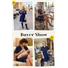 image:imageECOWISH Summer Button Mini Shirt Dresses for Women V Neck Short Sleeve Petite Work Casual Smocked Empire Waist Dress PocketsNavy Blue