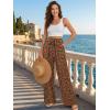 image:imageECOWISH Palazzo Pants for Women Casual Summer Loose Baggy Wide Leg Flowy High Waisted Polka Dot Trouser with Belt Pocket 2026160 Brown