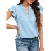 image:imageECOWISH Womens Summer Tops Dressy Casual Ruffle V Neck Short Sleeve Blouses Swiss Dot Boho Flowy Shirts 2026Light Blue