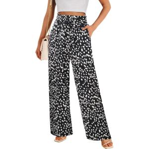 image:imageECOWISH Palazzo Pants for Women Casual Summer Loose Baggy Wide Leg Flowy High Waisted Polka Dot Trouser with Belt Pocket 2026160 Black