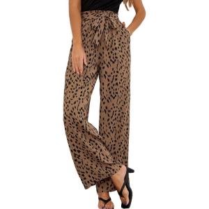 image:imageECOWISH Palazzo Pants for Women Casual Summer Loose Baggy Wide Leg Flowy High Waisted Polka Dot Trouser with Belt Pocket 2026160 Khaki Lightning