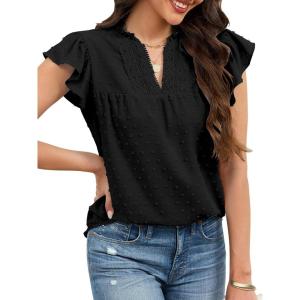 image:imageECOWISH Womens Summer Tops Dressy Casual Ruffle V Neck Short Sleeve Blouses Swiss Dot Boho Flowy Shirts 2026Black