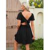 image:imageECOWISH Twist Front Mini Summer Dresses for Women Short Flutter Sleeve Casual Flowy V Neck Tie Back A Line Dress with Pockets01black