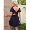 image:imageECOWISH Twist Front Mini Summer Dresses for Women Short Flutter Sleeve Casual Flowy V Neck Tie Back A Line Dress with Pockets01navy Blue