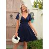 image:imageECOWISH Twist Front Mini Summer Dresses for Women Short Flutter Sleeve Casual Flowy V Neck Tie Back A Line Dress with Pockets01navy Blue