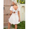 image:imageECOWISH Twist Front Mini Summer Dresses for Women Short Flutter Sleeve Casual Flowy V Neck Tie Back A Line Dress with Pockets01white