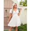 image:imageECOWISH Twist Front Mini Summer Dresses for Women Short Flutter Sleeve Casual Flowy V Neck Tie Back A Line Dress with Pockets01white