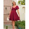 image:imageECOWISH Twist Front Mini Summer Dresses for Women Short Flutter Sleeve Casual Flowy V Neck Tie Back A Line Dress with Pockets01wine Red