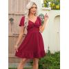 image:imageECOWISH Twist Front Mini Summer Dresses for Women Short Flutter Sleeve Casual Flowy V Neck Tie Back A Line Dress with Pockets01wine Red