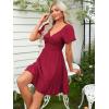 image:imageECOWISH Twist Front Mini Summer Dresses for Women Short Flutter Sleeve Casual Flowy V Neck Tie Back A Line Dress with Pockets01wine Red
