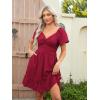 image:imageECOWISH Twist Front Mini Summer Dresses for Women Short Flutter Sleeve Casual Flowy V Neck Tie Back A Line Dress with Pockets01wine Red