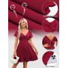 image:imageECOWISH Twist Front Mini Summer Dresses for Women Short Flutter Sleeve Casual Flowy V Neck Tie Back A Line Dress with Pockets01wine Red
