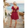 image:imageECOWISH Twist Front Mini Summer Dresses for Women Short Flutter Sleeve Casual Flowy V Neck Tie Back A Line Dress with Pockets01wine Red