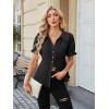 image:imageECOWISH Womens Button Down Shirt  Peter Pan Collar Cotton Blouse Summer Dressy Short Sleeve Loose Fit Work TopsBlackv