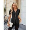 image:imageECOWISH Womens Button Down Shirt  Peter Pan Collar Cotton Blouse Summer Dressy Short Sleeve Loose Fit Work TopsBlackv