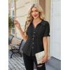 image:imageECOWISH Womens Button Down Shirt  Peter Pan Collar Cotton Blouse Summer Dressy Short Sleeve Loose Fit Work TopsBlackv