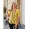 image:imageECOWISH Womens Button Down Shirt  Peter Pan Collar Cotton Blouse Summer Dressy Short Sleeve Loose Fit Work TopsYellowv