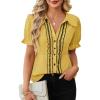 image:imageECOWISH Womens Button Down Shirt  Peter Pan Collar Cotton Blouse Summer Dressy Short Sleeve Loose Fit Work TopsYellowv