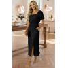 image:imageECOWISH Women Maxi Dresses Cocktail Party Wedding Guest Formal Pleated Long Dress Short Sleeve Slit Empire Waist Evening Gown93black