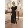 image:imageECOWISH Women Maxi Dresses Cocktail Party Wedding Guest Formal Pleated Long Dress Short Sleeve Slit Empire Waist Evening Gown93black