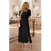 image:imageECOWISH Women Maxi Dresses Cocktail Party Wedding Guest Formal Pleated Long Dress Short Sleeve Slit Empire Waist Evening Gown93black