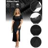 image:imageECOWISH Women Maxi Dresses Cocktail Party Wedding Guest Formal Pleated Long Dress Short Sleeve Slit Empire Waist Evening Gown93black