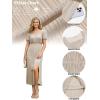 image:imageECOWISH Women Maxi Dresses Cocktail Party Wedding Guest Formal Pleated Long Dress Short Sleeve Slit Empire Waist Evening Gown93champane