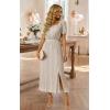 image:imageECOWISH Women Maxi Dresses Cocktail Party Wedding Guest Formal Pleated Long Dress Short Sleeve Slit Empire Waist Evening Gown93champane