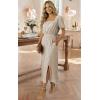 image:imageECOWISH Women Maxi Dresses Cocktail Party Wedding Guest Formal Pleated Long Dress Short Sleeve Slit Empire Waist Evening Gown93champane