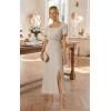image:imageECOWISH Women Maxi Dresses Cocktail Party Wedding Guest Formal Pleated Long Dress Short Sleeve Slit Empire Waist Evening Gown93champane