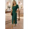 image:imageECOWISH Women Maxi Dresses Cocktail Party Wedding Guest Formal Pleated Long Dress Short Sleeve Slit Empire Waist Evening Gown93green
