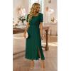 image:imageECOWISH Women Maxi Dresses Cocktail Party Wedding Guest Formal Pleated Long Dress Short Sleeve Slit Empire Waist Evening Gown93green