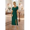 image:imageECOWISH Women Maxi Dresses Cocktail Party Wedding Guest Formal Pleated Long Dress Short Sleeve Slit Empire Waist Evening Gown93green