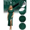 image:imageECOWISH Women Maxi Dresses Cocktail Party Wedding Guest Formal Pleated Long Dress Short Sleeve Slit Empire Waist Evening Gown93green