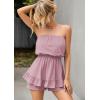 image:imageECOWISH Women Off Shoulder Romper Strapless Floral Print Striped Beach Shorts Jumpsuit497pink