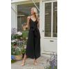 image:imageECOWISH Womens Jumpsuit Spaghetti Strap Wide Leg Split Jumpsuits Long Overalls Summer Beach Loose Fit Rompers500 Black