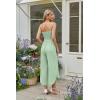 image:imageECOWISH Womens Jumpsuit Spaghetti Strap Wide Leg Split Jumpsuits Long Overalls Summer Beach Loose Fit Rompers500 Light Green
