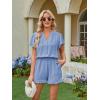 image:imageECOWISH Womens Shorts Rompers Summer Button Short Flare Sleeve Ruffle Wide Leg Mini One Piece Jumpsuits Pockets V Neck Outfit86 Blue